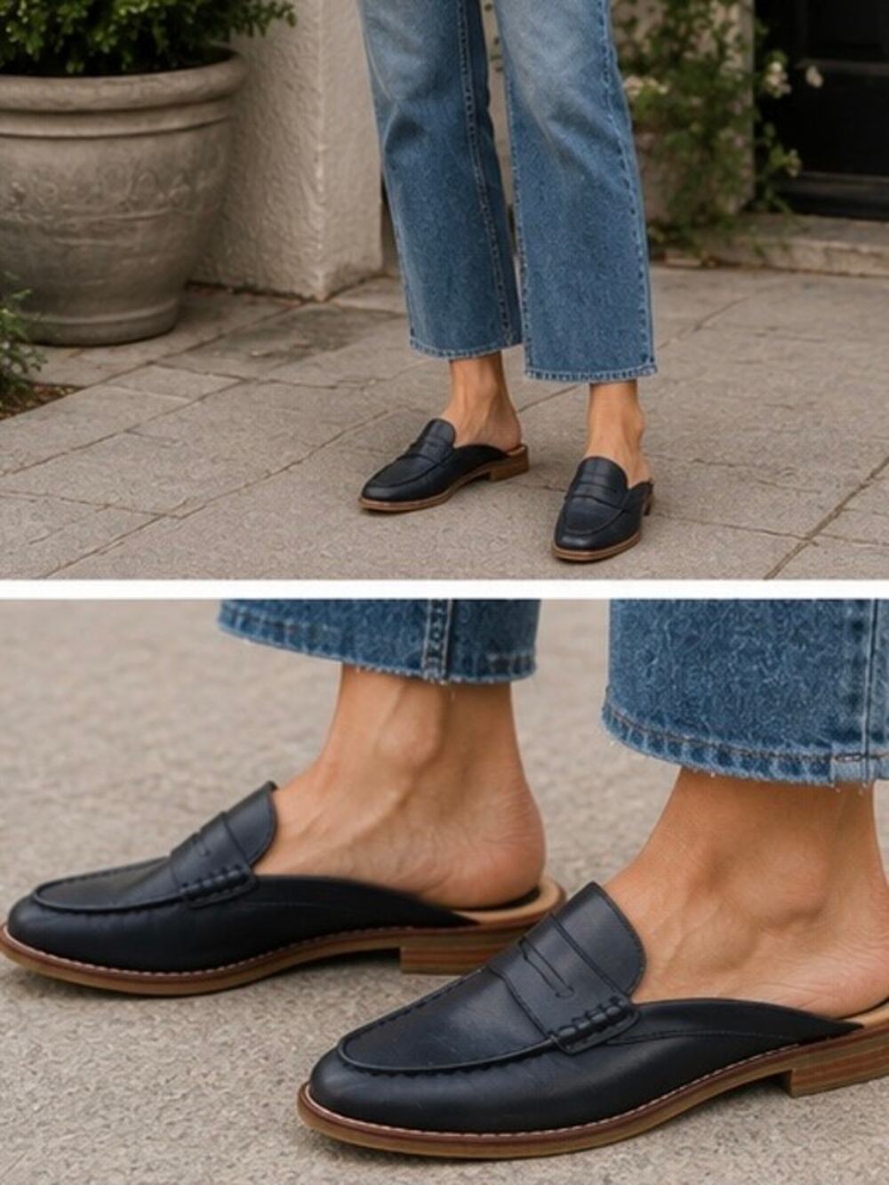 Sperry Seaport Fina Mule Women’s Black Leather Penny Loafer Slip On Shoes Size 8